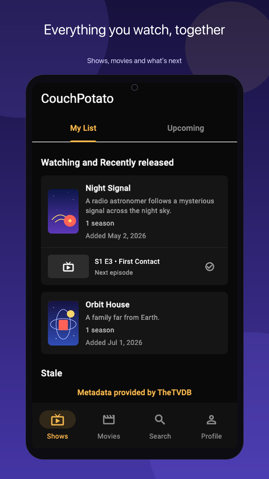 CouchPotato show list with episode progress